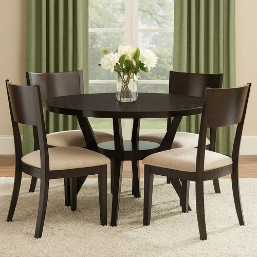 Jude Dining Table | 48" Round | Modern Style | Bottom Shelf | Brown