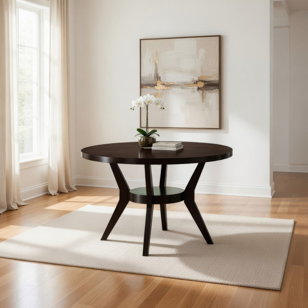 Jude Dining Table | 48" Round | Modern Style | Bottom Shelf | Brown