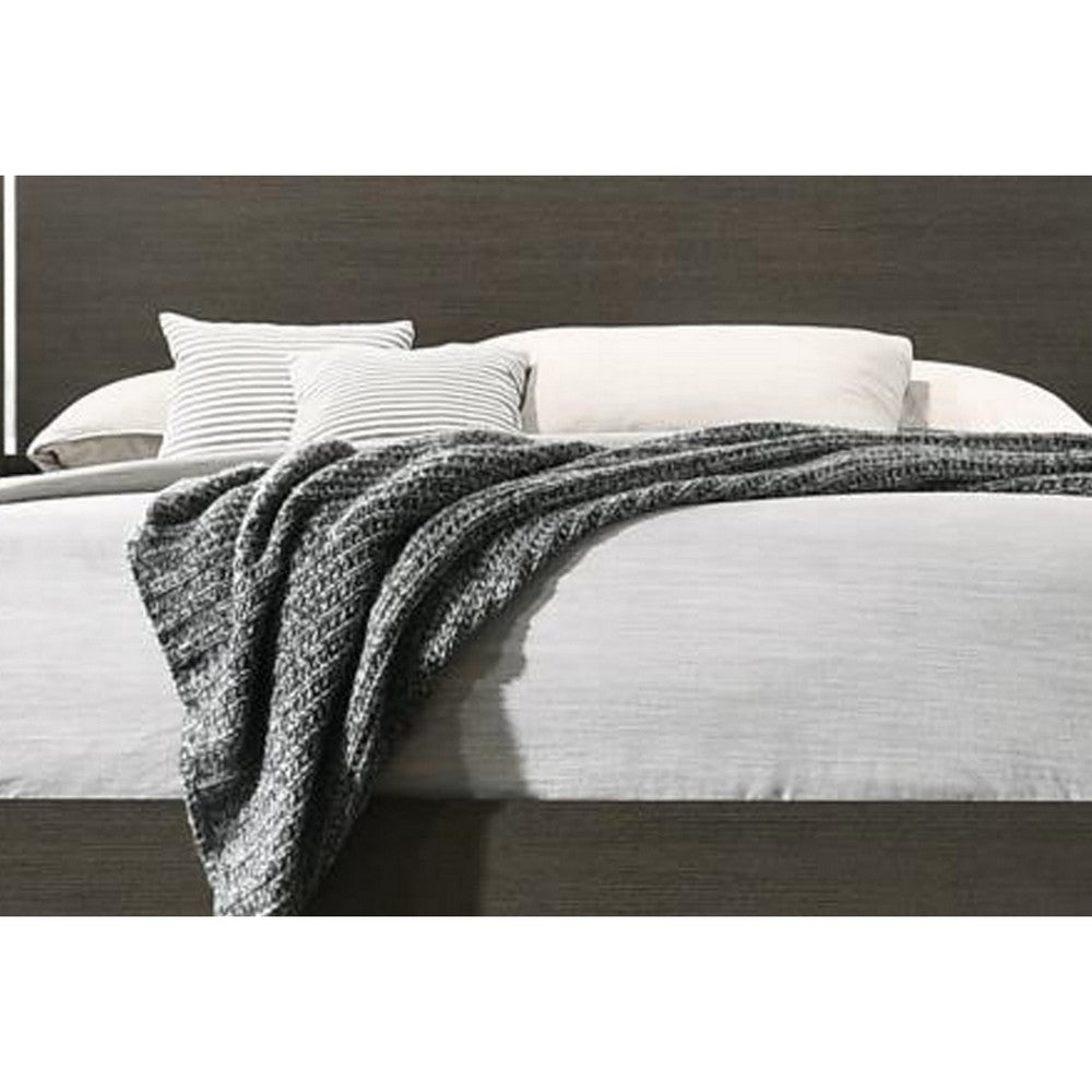 Wooden Eastern King Bed with LED Storage Shelf Gray BM230684