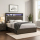 Wooden Eastern King Bed with LED Storage Shelf, Gray