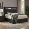 Wooden Eastern King Bed with LED Storage Shelf, Gray