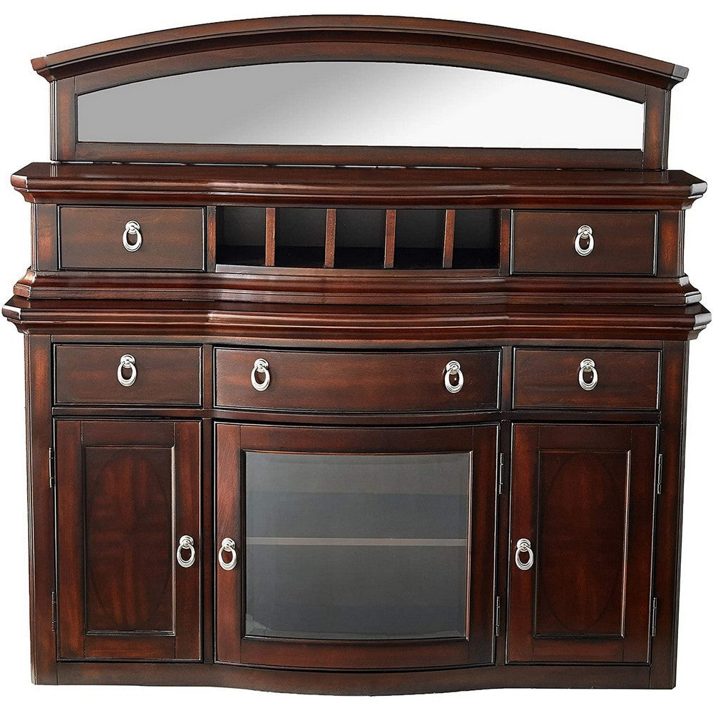 5 Drawer Wooden Server with Mirror and 3 Door Storage Brown BM230692