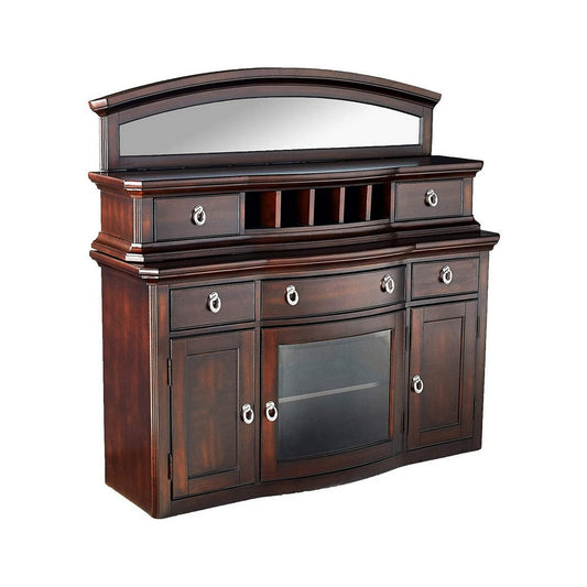 5 Drawer Wooden Server with Mirror and 3 Door Storage, Brown