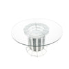 Round Glass Top Dining Table with Cross Oval Base Silver BM230702