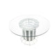Round Glass Top Dining Table with Cross Oval Base Silver BM230702