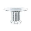 Round Glass Top Dining Table with Cross Oval Base, Silver