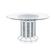 Round Glass Top Dining Table with Cross Oval Base, Silver