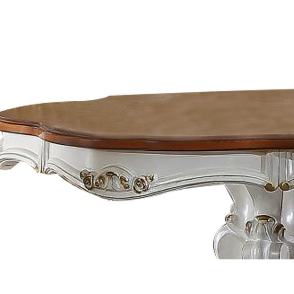 Scalloped Top Counter Table with Scrolled Pedestal Base White and Brown BM230703