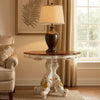 Scalloped Top Counter Table with Scrolled Pedestal Base, White and Brown
