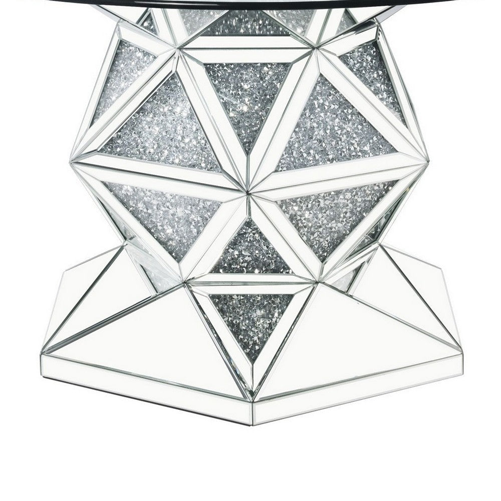 Round Dining Table with Faux Crystals Inlay and Pedestal Base Silver BM230716
