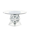 Round Dining Table with Faux Crystals Inlay and Pedestal Base, Silver