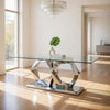 Orion Dining Table | Glass Top | Steel Hex Base | Chrome