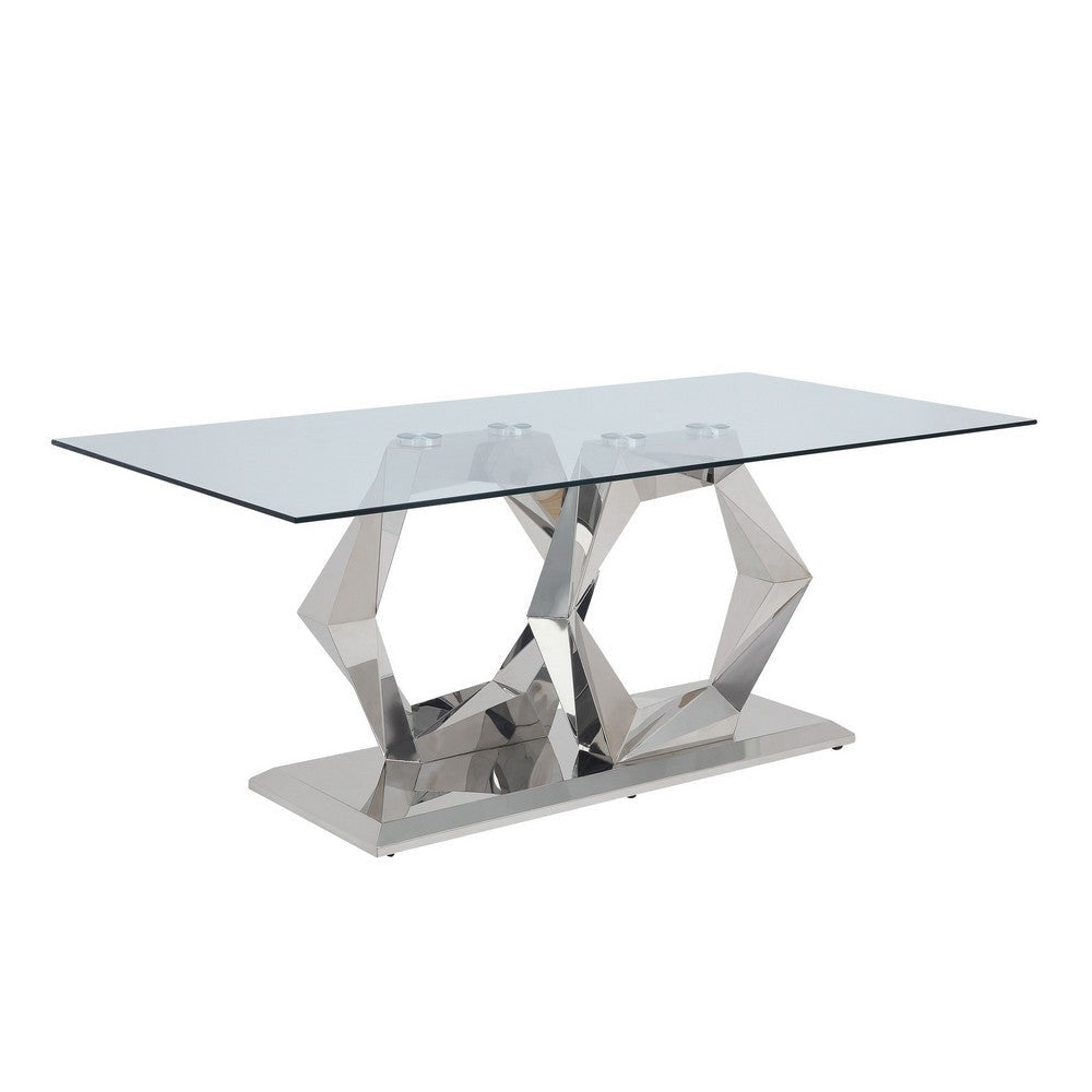 Orion Dining Table | Glass Top | Steel Hex Base | Chrome