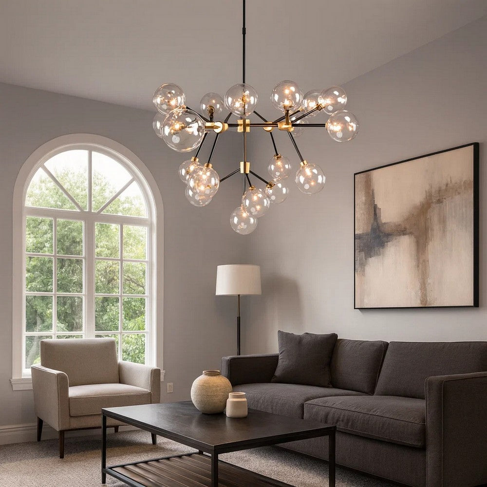 Nolan Chandelier | 20 Light | Glass & Metal | Black & Gold