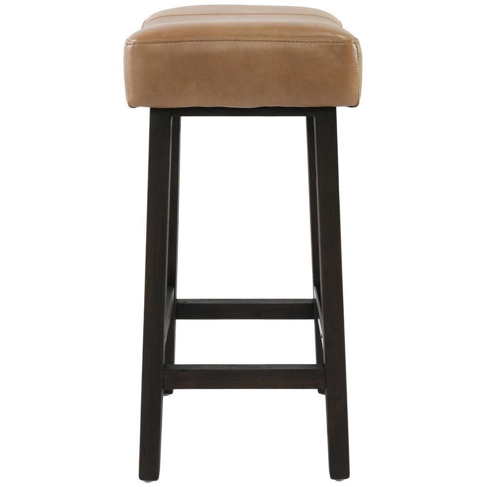 26 Inch Wooden Frame Leatherette Backless Counterstool Beige By Casagear Home BM230735