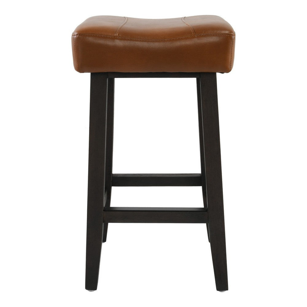 26 Inch Wooden Frame Leatherette Backless Counterstool, Brown By Casagear Home