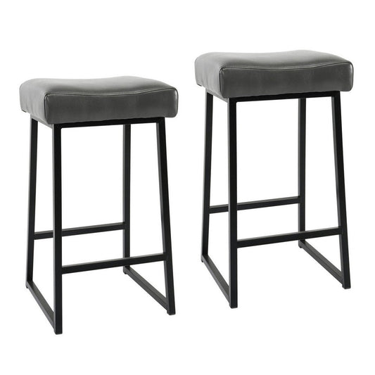 26 Inch Backless Counter Stool with Leatherette Seat, Set of 2, Gray By Casagear Home