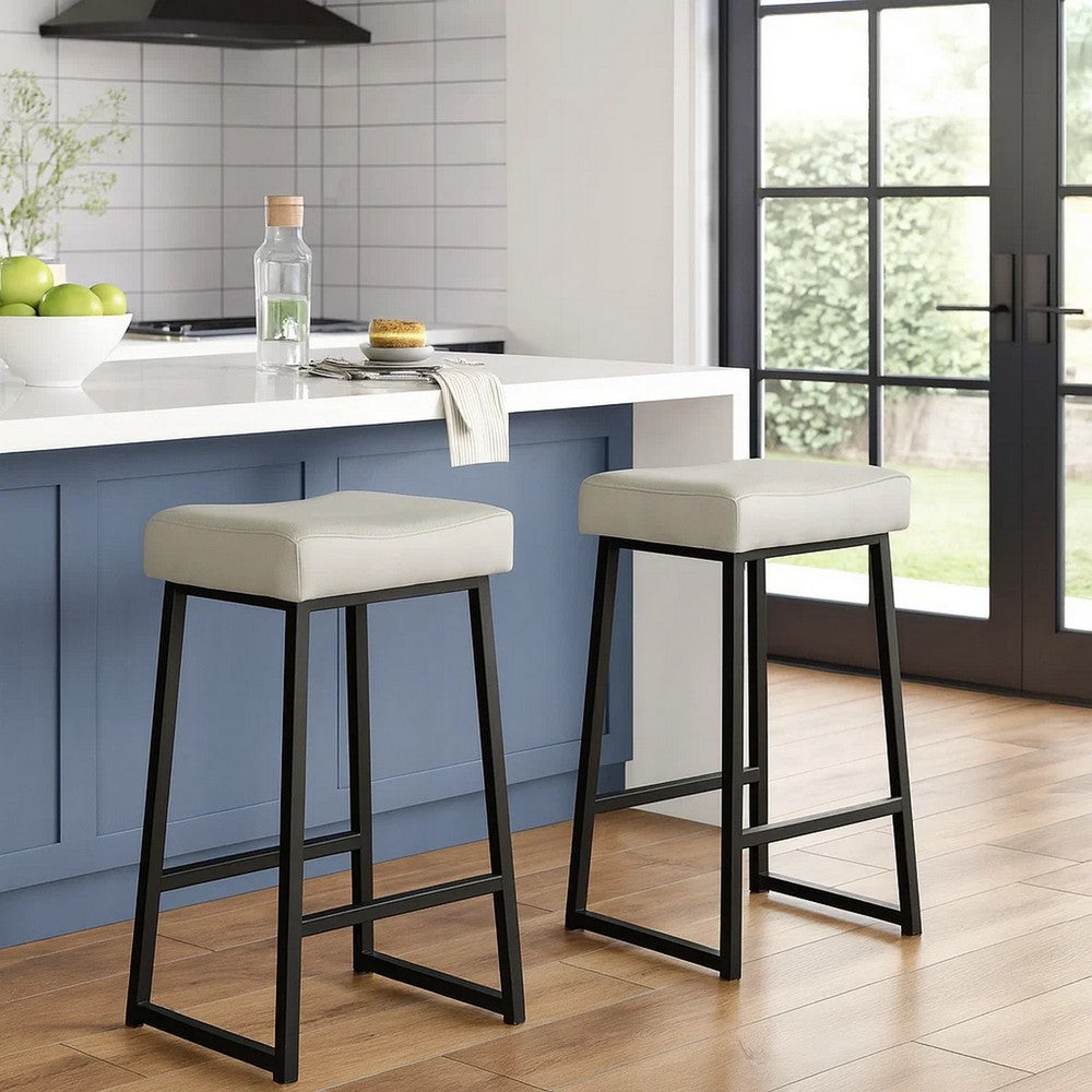 Arden Counter Stool Set | 26" | Backless | Faux Leather Seat | Light Gray