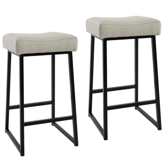 26 Inch Backless Counter Stool with Leatherette Seat, Set of 2, Light Gray By Casagear Home