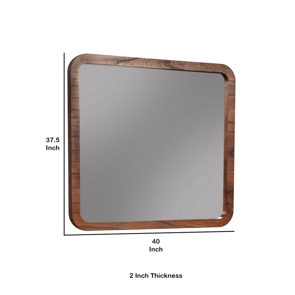 Two Tone Rectangular Wooden Frame Mirror, Brown
