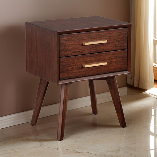 Logan Nightstand | 25" | 2 Drawer | Bar Pull Handles | Brown