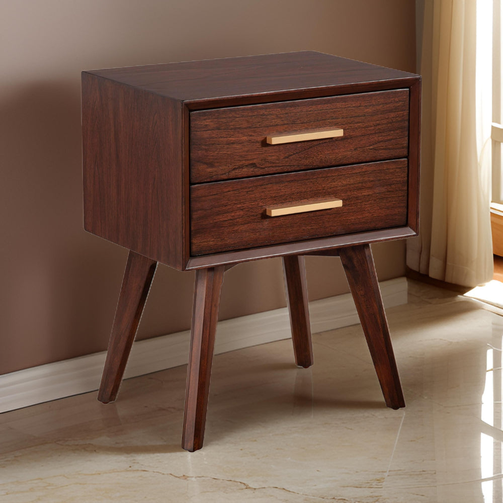 Logan Nightstand | 25" | 2 Drawer | Bar Pull Handles | Brown