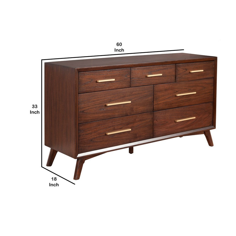 60 Inch Wooden Dresser with 7 Drawers Brown By Casagear Home BM230747