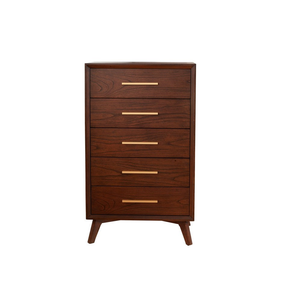 47 Inch Wooden Chest with 5 Drawers, Brown