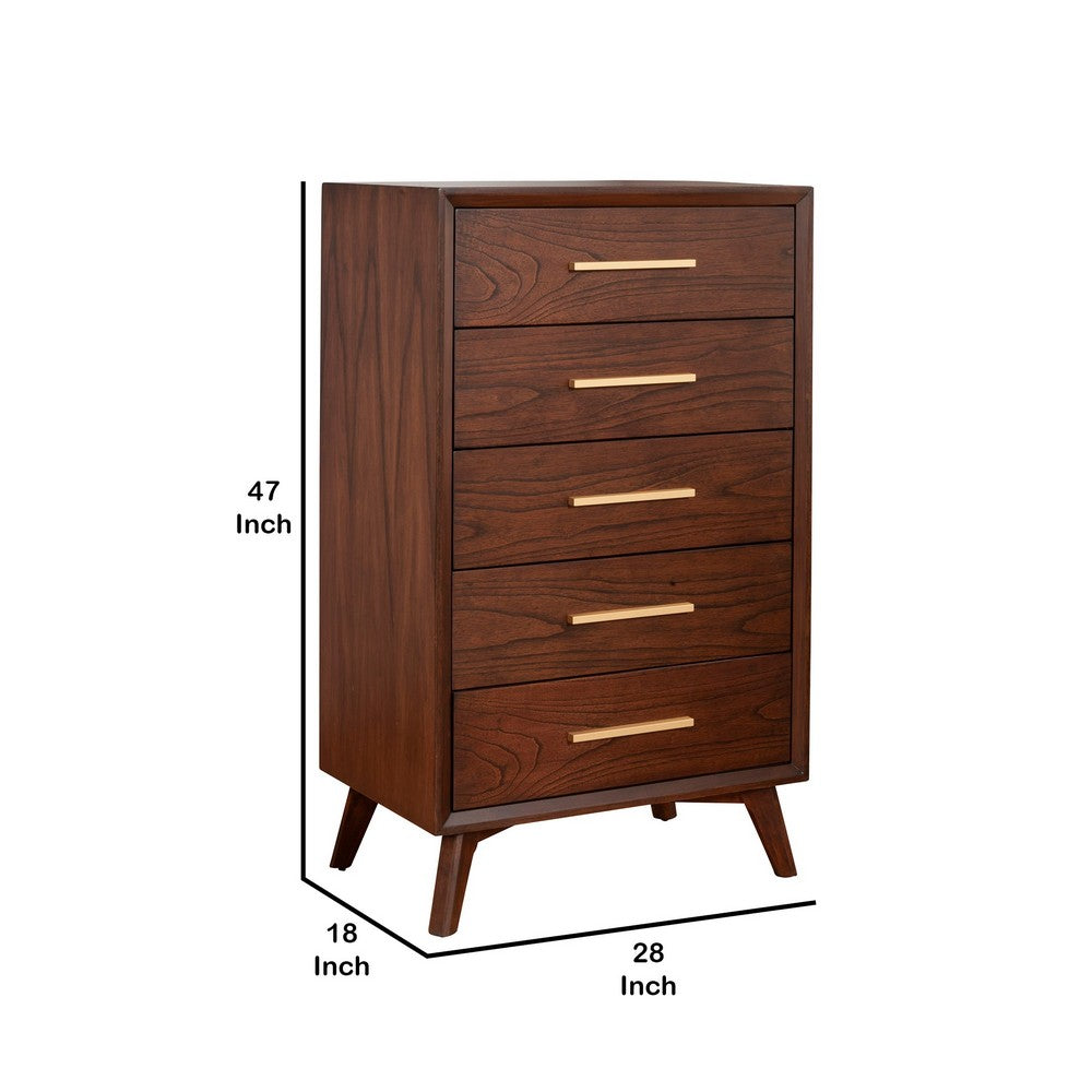 47 Inch Wooden Chest with 5 Drawers, Brown