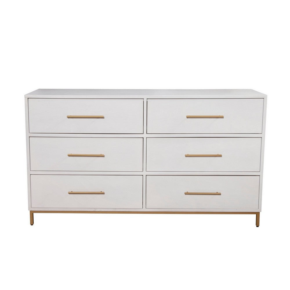 60 Inch 6 Drawer Wooden Nightstand with Metal Base, White