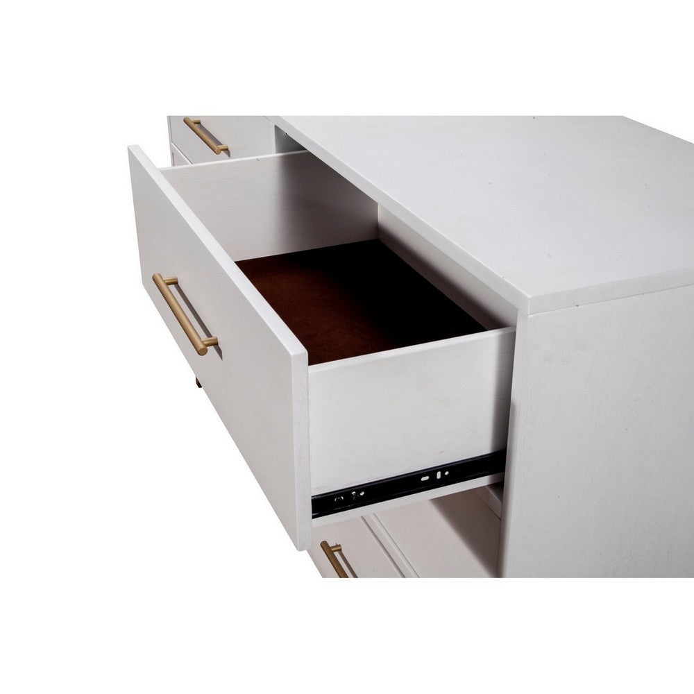 60 Inch 6 Drawer Wooden Nightstand with Metal Base, White