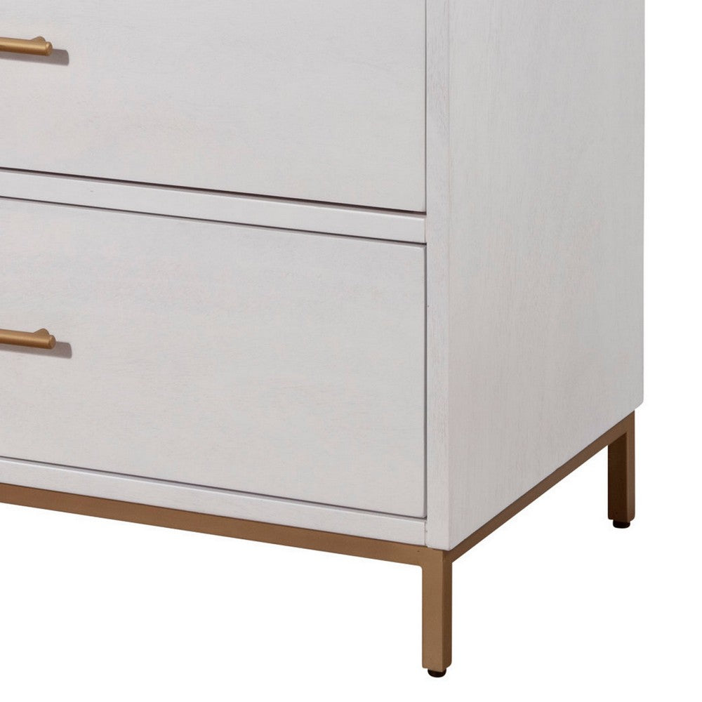34 Inch 3 Drawer Wooden Chest with Metal Base, Small, White