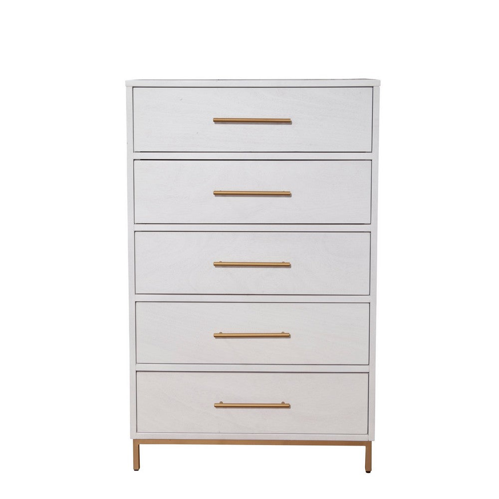 48 Inch 3 Drawer Wooden Chest with Metal Base, White