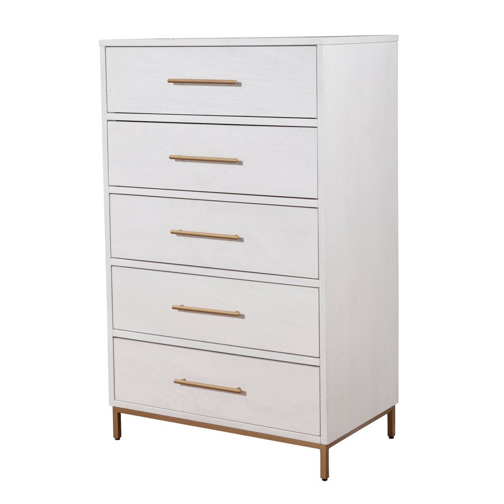 48 Inch 3 Drawer Wooden Chest with Metal Base, White