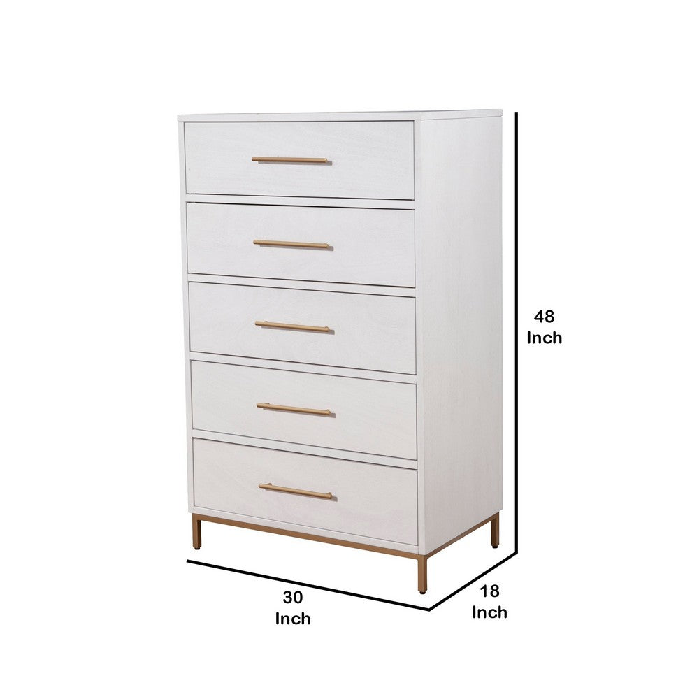 48 Inch 3 Drawer Wooden Chest with Metal Base, White