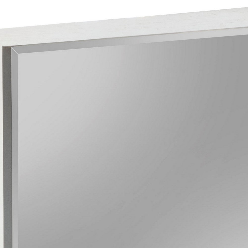 40 Inch Rectangular Wooden Frame Mirror, White