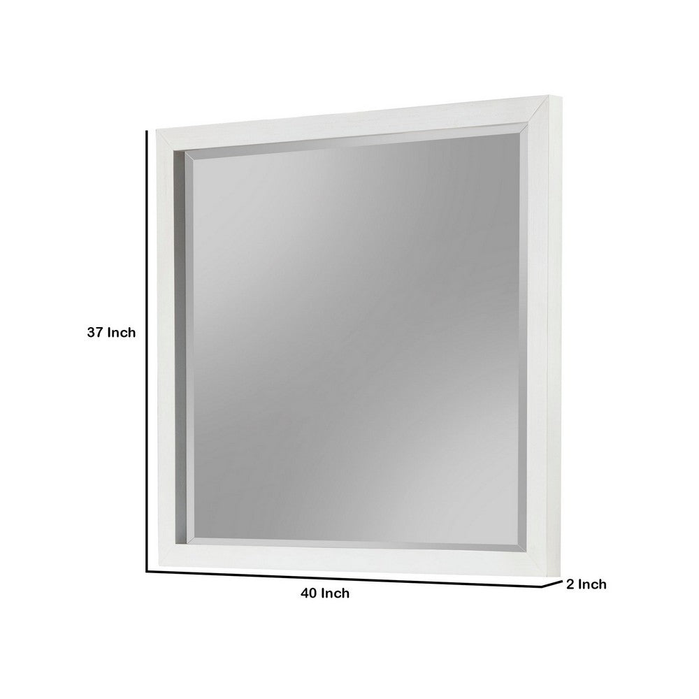 40 Inch Rectangular Wooden Frame Mirror, White