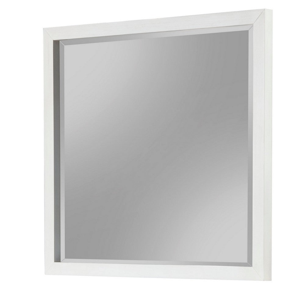 40 Inch Rectangular Wooden Frame Mirror, White