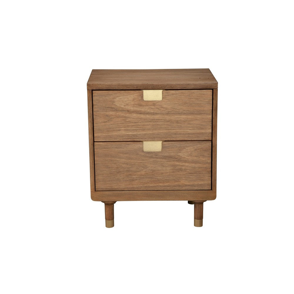 25 Inch 2 Drawer Wooden Nightstand with Cutout Pulls, Brown