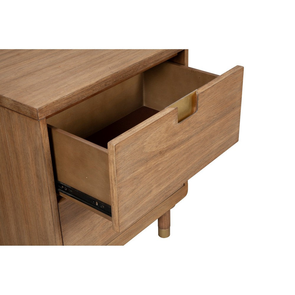 25 Inch 2 Drawer Wooden Nightstand with Cutout Pulls, Brown