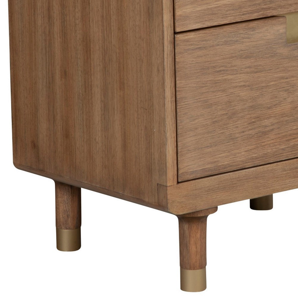 25 Inch 2 Drawer Wooden Nightstand with Cutout Pulls, Brown