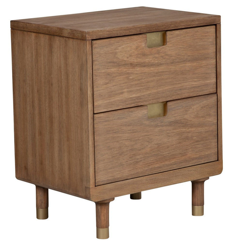 25 Inch 2 Drawer Wooden Nightstand with Cutout Pulls, Brown