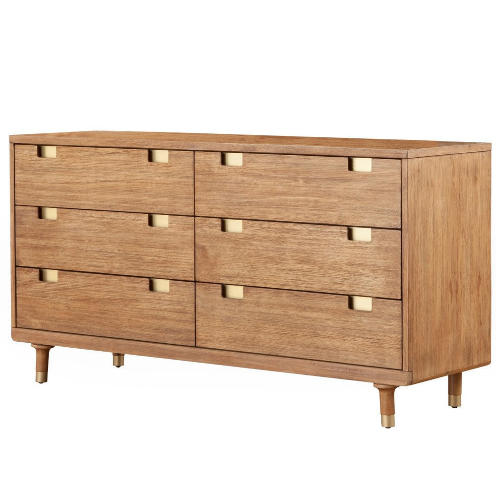 Buy 60 Inch 6 Drawer Wooden Dresser with Cutout Pulls, Brown By ...