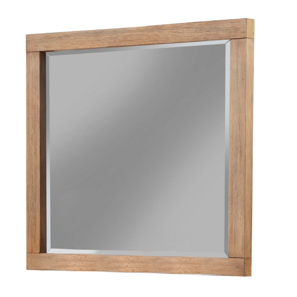 40 Inch Rectangular Wooden Frame Mirror, Brown