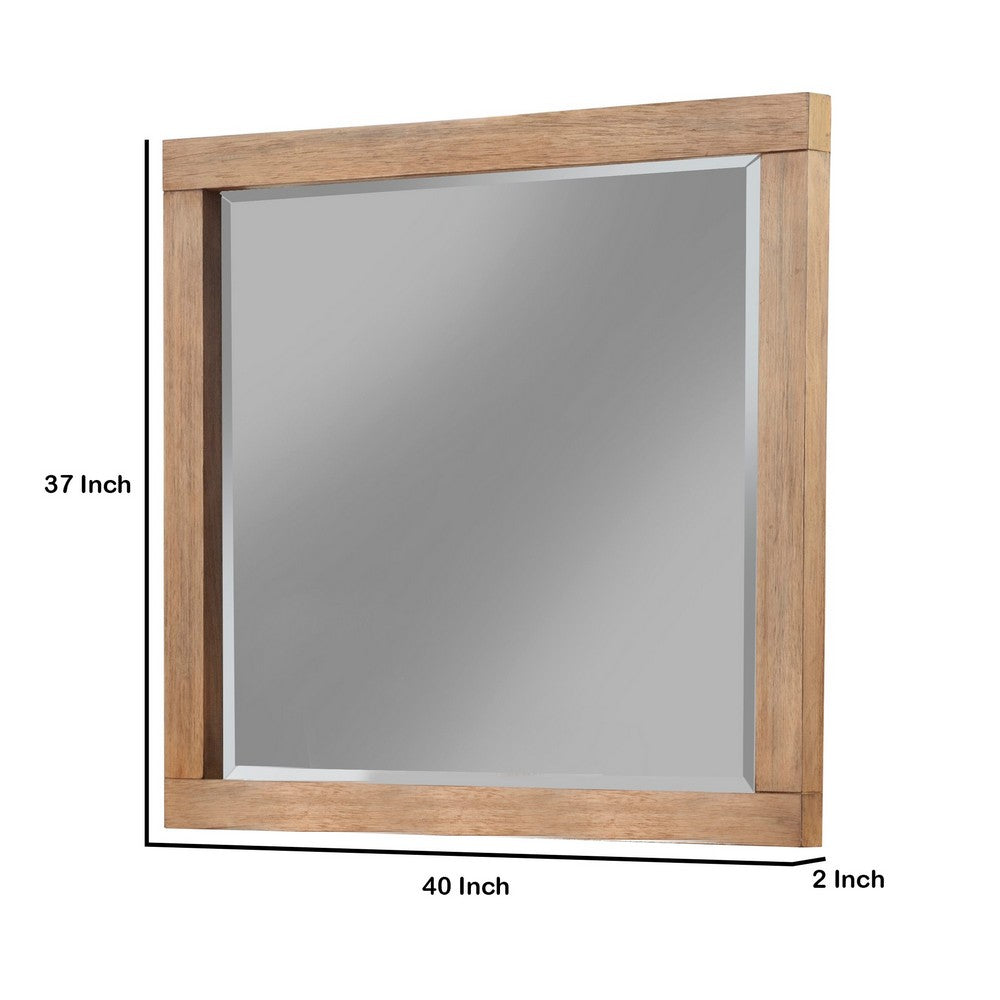 40 Inch Rectangular Wooden Frame Mirror, Brown