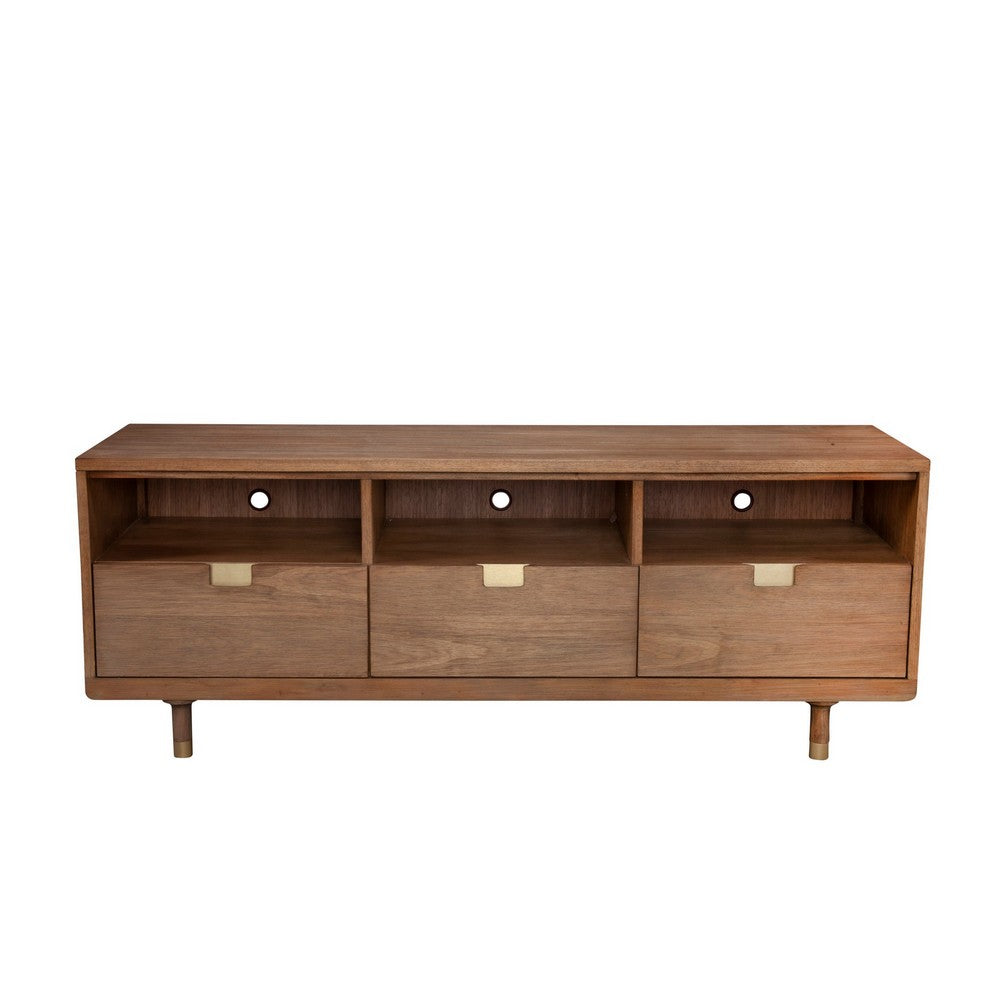 64 Inches 3 Drawer TV Console with Open Compartments, Brown