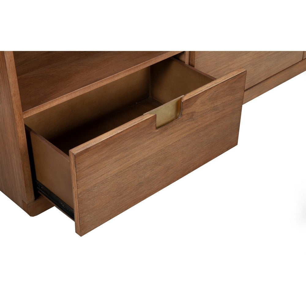 64 Inches 3 Drawer TV Console with Open Compartments, Brown