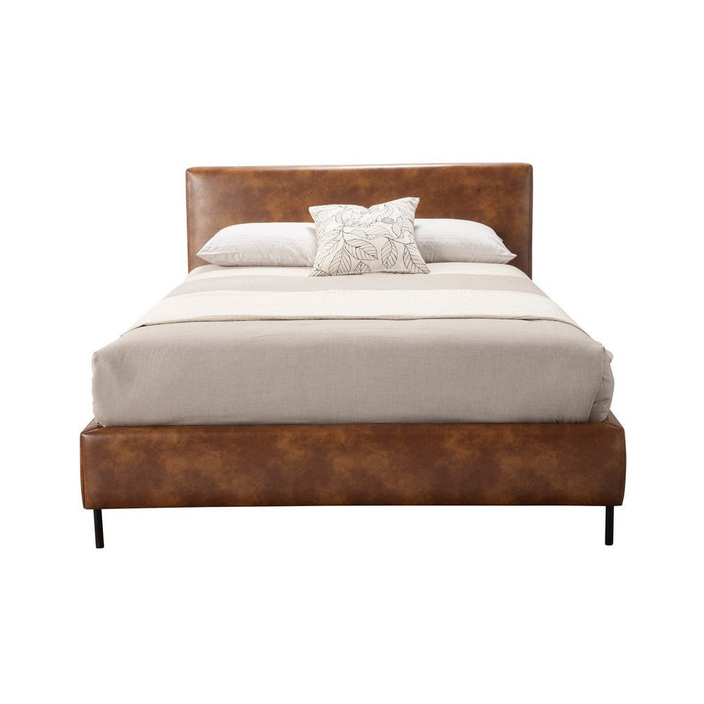 Faux Leather Upholstered Queen Bed with Metal Legs Brown By Casagear Home BM230763