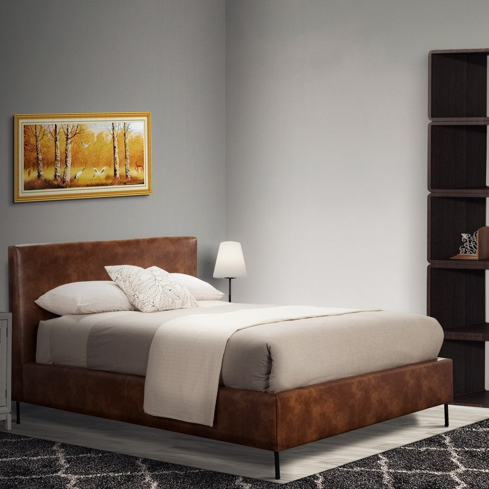 Faux Leather Upholstered Queen Bed with Metal Legs Brown By Casagear Home BM230763