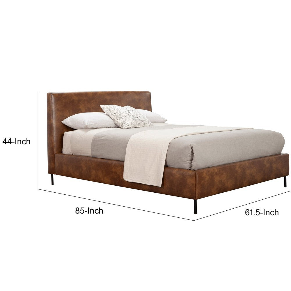 Faux Leather Upholstered Full Bed with Metal Legs Brown By Casagear Home BM230766